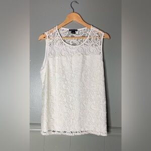 Adrianna Papell Womens Large Off White Lace Detailed Sleeveless Tank Top